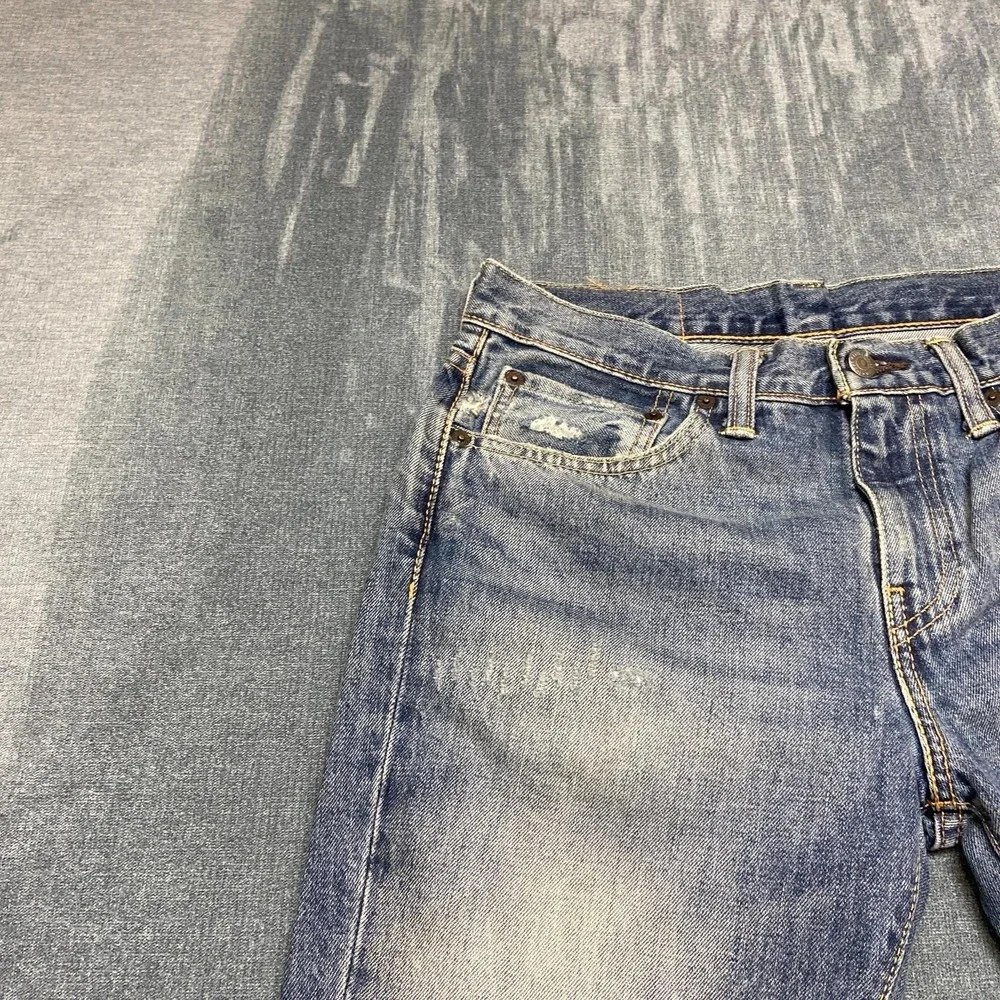 Levi's 511 Jeans Men 31x32 Blue Denim Distressed Frayed Hem Relaxed Straight Leg